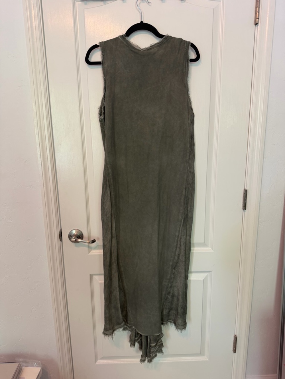 Washed Olive Green Sleeveless Knot-Front Maxi Dress - Picture 2 of 5